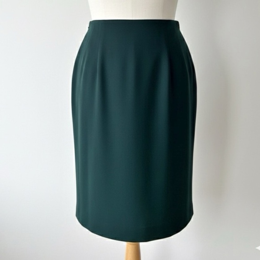 Talbots 100% Worsted Wool Lined Pencil Skirt Dark Evergreen Made in USA Size 12